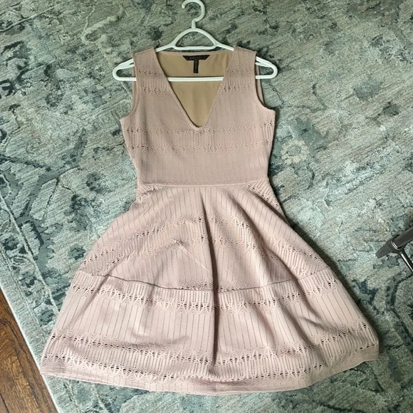 BCBGMaxAzria | Dresses | Bcbg Max Azria Light Pink Crochet Fit And Flare  Mini Dress | Poshmark